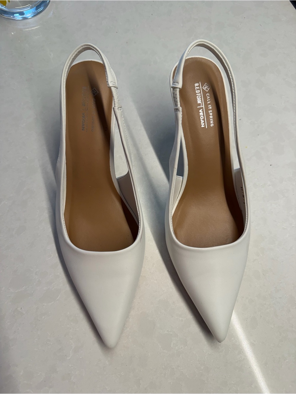 White bridal sling back kitten heel